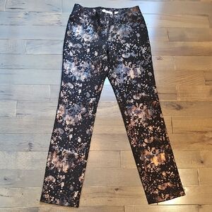 Lena Gabrielle Straight Leg Pants, Black and Bronze Splatter Pants, Size 6